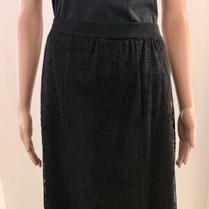Due Per Due Women Black  Knit Skirt Layered with Lace  Size XL